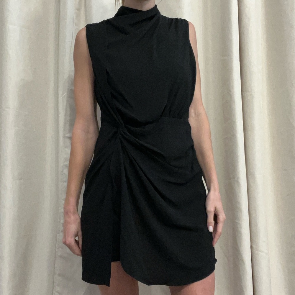 Haute Hippie Black Sheath Mock Neck Backless Mini Cocktail Dress Size L - Picture 2 of 12